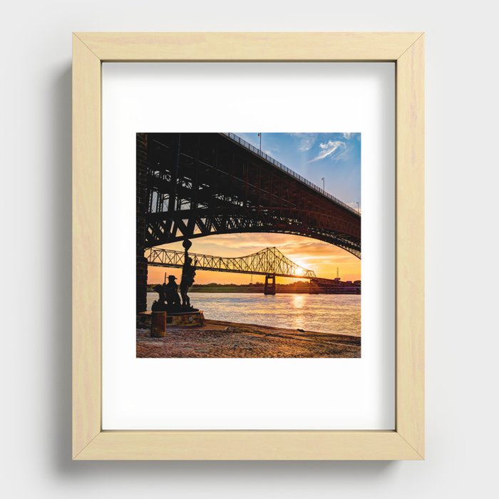 Saint Louis Shoreline Sunrise Along The Mississippi River 1x1 Recessed Framed Print