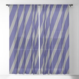 [ Thumbnail: Grey & Midnight Blue Colored Lines Pattern Sheer Curtain ]
