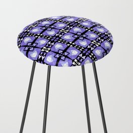 Funky black and purple 3D retro heart pattern Counter Stool