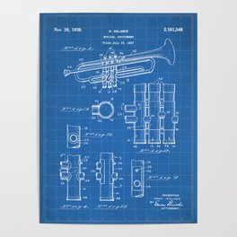 Selmer Trumpet Patent - Trumpet Art - Blueprint Poster