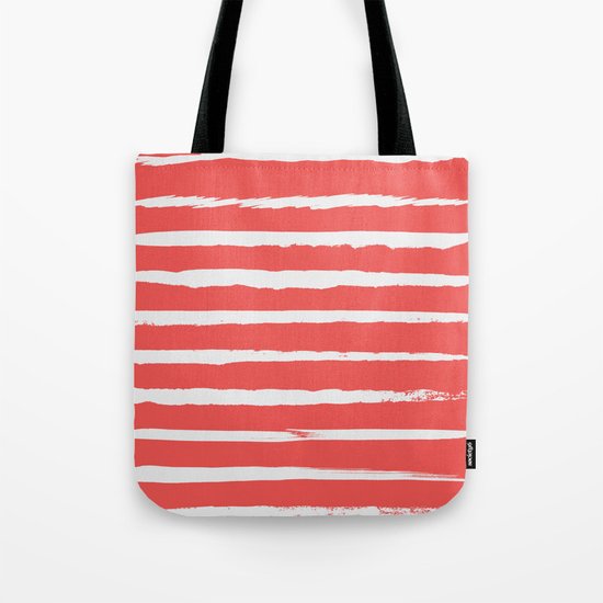 Irregular Hand Painted Stripes Coral Red Tote Bag