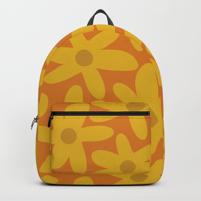 Daisy Time Retro Floral Pattern in Moroccan Orange, Mustard, and Ochre Backpack