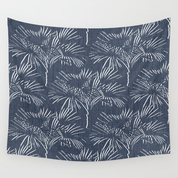 70’s Retro Palm Trees Navy Blue Wall Tapestry
