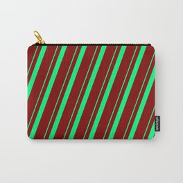 [ Thumbnail: Green & Maroon Colored Lines Pattern Carry-All Pouch ]