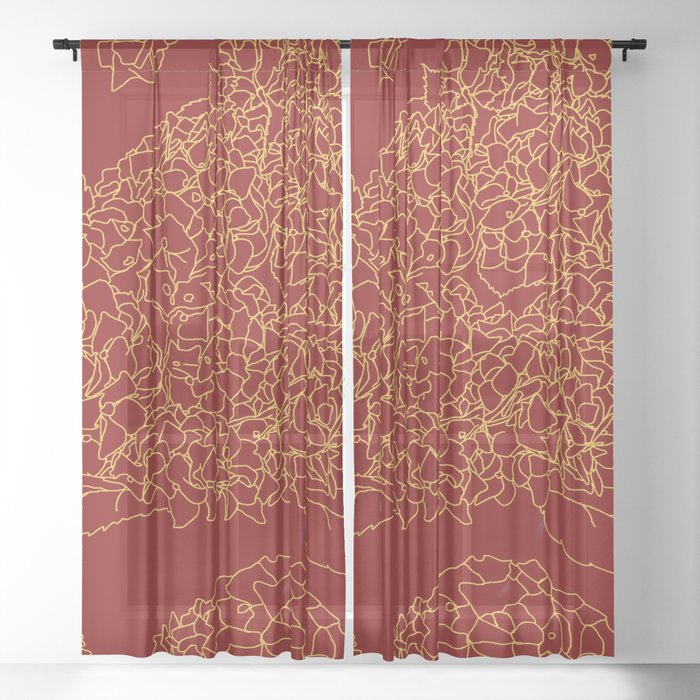 Floral 1 Hydrangea Red Sheer Curtain