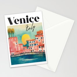 Venice Landscape Italy Travel Poster Retro Stationery Card