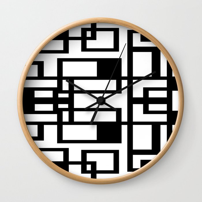 Black Lines And Irregular White Shapes Abstract Design Wall Clock