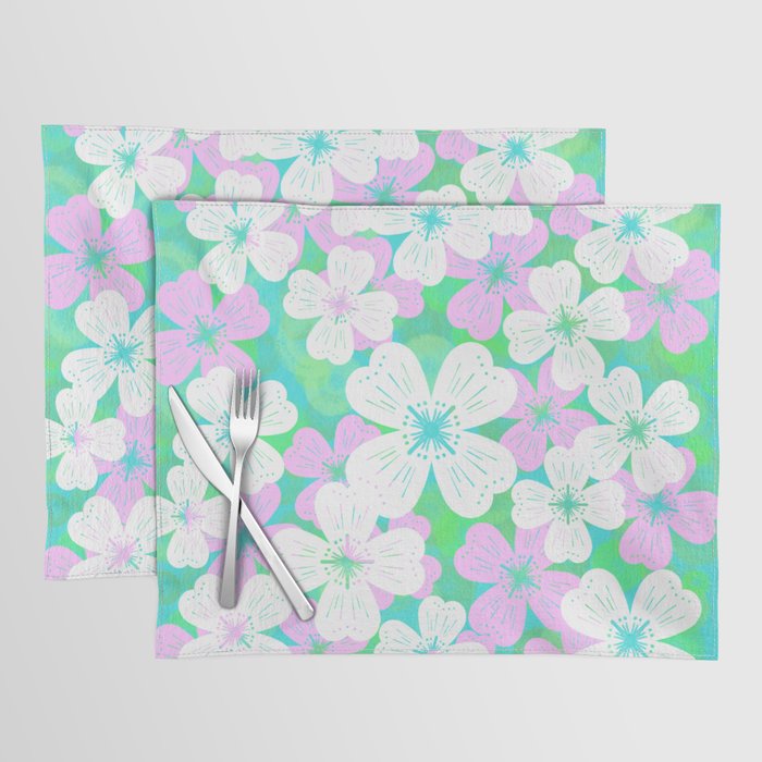 70’s Desert Flowers Pink and Turquoise Placemat