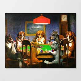  Dogs Playing Poker, by Cassius Marcellus Coolidge - Vintage Painting Canvas Print