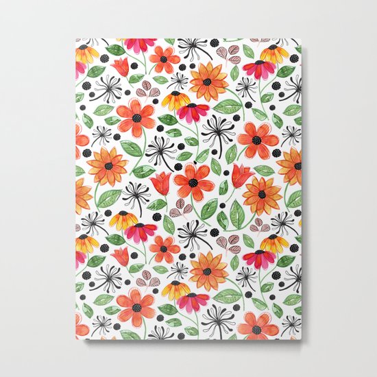 Dandelions & Flowers / White Metal Print