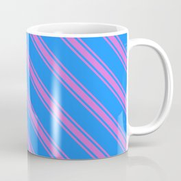[ Thumbnail: Blue & Orchid Colored Striped/Lined Pattern Coffee Mug ]