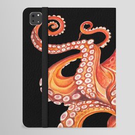 Red Orange Octopus Tentacles Kraken on Black Watercolor Art iPad Folio Case