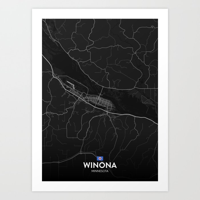 Winona, Minnesota, United States - Dark City Map Art Print