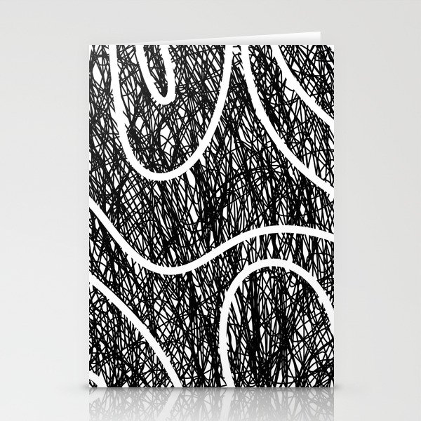 Scribble Ripples - Abstract Black and White Ink Scribble Pattern Stationery Cards