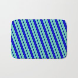[ Thumbnail: Aquamarine and Blue Colored Pattern of Stripes Bath Mat ]