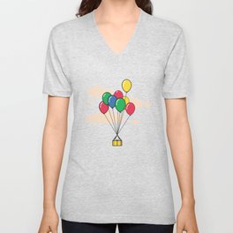 Gift box tied to balloons floating in the sky V Neck T Shirt