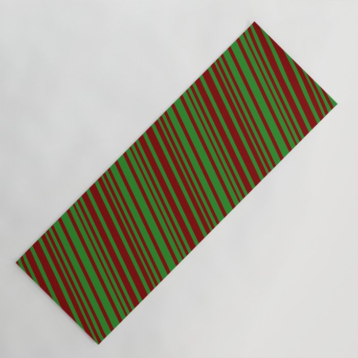 Forest Green and Maroon Colored Lines/Stripes Pattern Yoga Mat