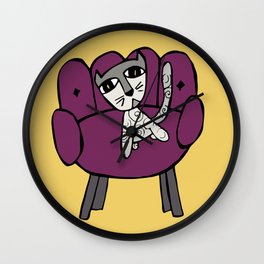 Cat Sitting in Purple Armchair Wall Clock