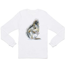 Gray Squirrel Watercolor Painting Long Sleeve T-shirt