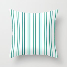 [ Thumbnail: White, Aquamarine, and Dark Cyan Colored Lined Pattern Throw Pillow ]