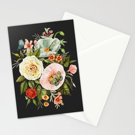 Wildflower and Butterflies Bouquet on Charcoal Black Stationery Card