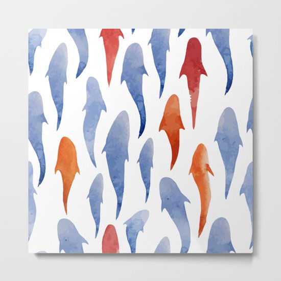 Watercolor Shark Pattern Metal Print