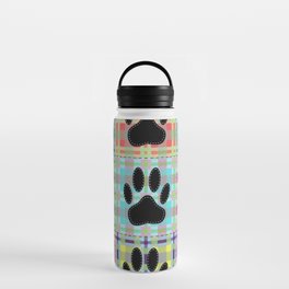 Colorful Quilt Dog Paw Print Drawing Water Bottle