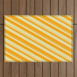 [ Thumbnail: Pale Goldenrod & Orange Colored Pattern of Stripes Outdoor Rug ]