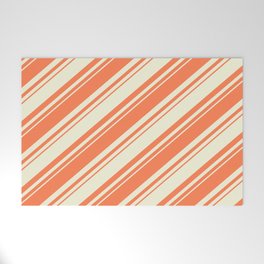 [ Thumbnail: Coral and Beige Colored Lined/Striped Pattern Welcome Mat ]