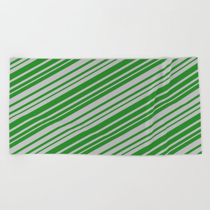 Forest Green & Grey Colored Stripes Pattern Beach Towel