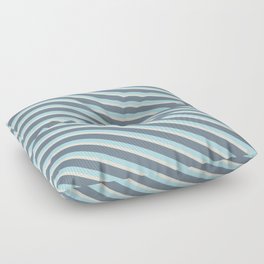 [ Thumbnail: Powder Blue, Beige & Slate Gray Colored Stripes/Lines Pattern Floor Pillow ]