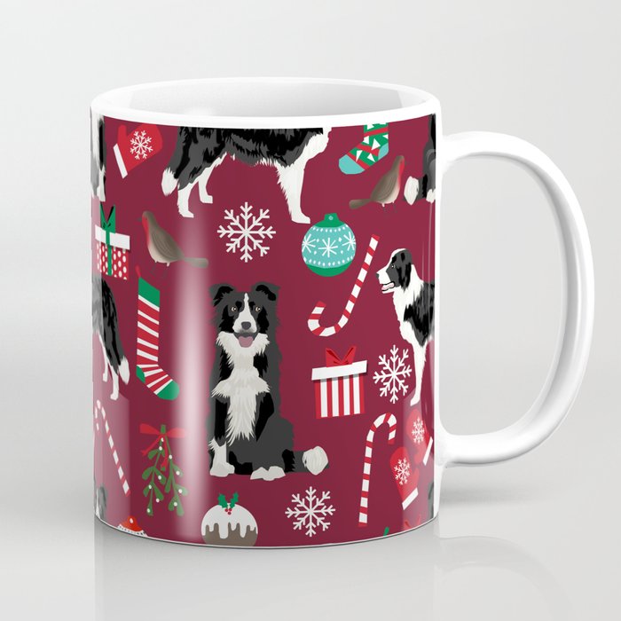 Border Collie christmas stockings presents holiday candy canes dog breed pattern Coffee Mug