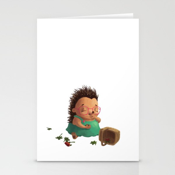 Ella the Hedgehog eating strawberries! Stationery Cards