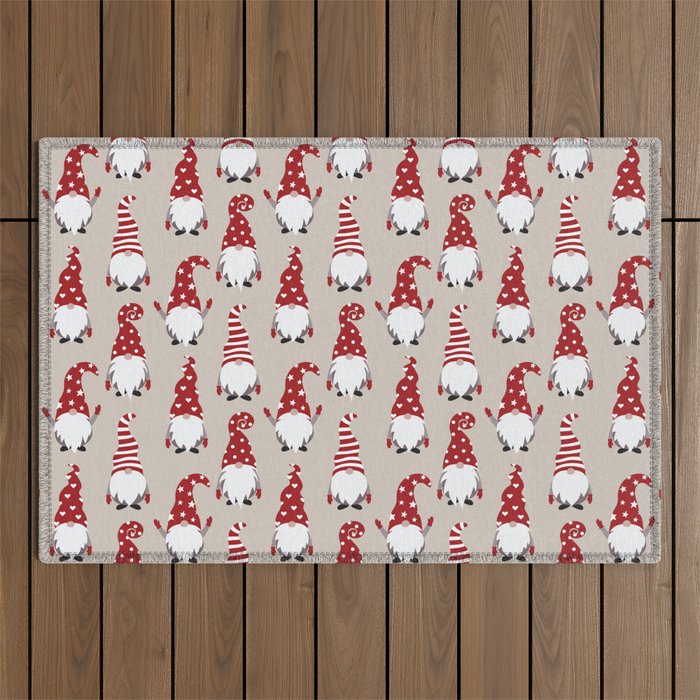 Christmas Gnomes Polka Pattern Outdoor Rug