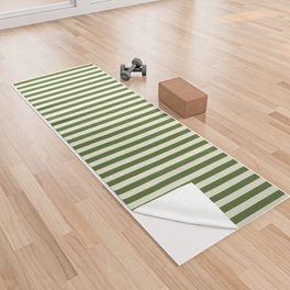 [ Thumbnail: Beige and Dark Olive Green Colored Pattern of Stripes Yoga Towel ]