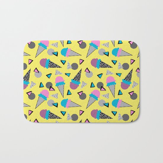 Cruncher - memphis throwback ice cream cone desert 1980s 80s style retro geometric neon pop art Bath Mat