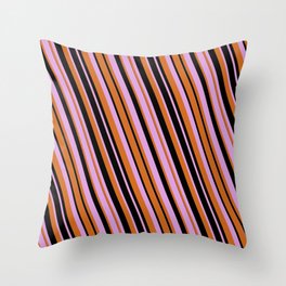 [ Thumbnail: Plum, Chocolate, and Black Colored Lines/Stripes Pattern Throw Pillow ]