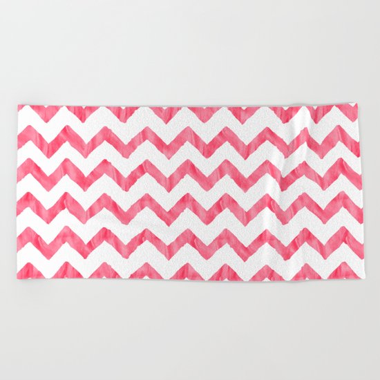 Chevron Red And White Beach Towel