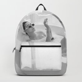 How to live, die, & stay cool in L.A. - Young woman in sunglasses taking a bath black and white photograph - photography - photographs Backpack
