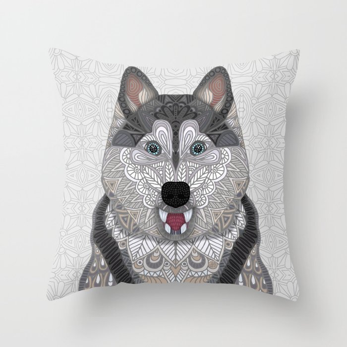 Happy Husky Throw Pillow