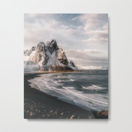 Stokksnes Icelandic Mountain Beach Sunset - Landscape Photography Metal Print | Travel, Beach, Wanderlust, Landscape, Clouds, Waves, Sunset, Nature, Iceland, Hdr 