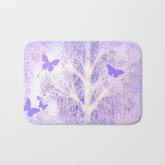 Lila white spring dream with butterflies Bath Mat