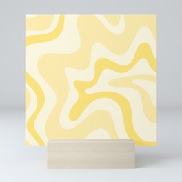 Retro Liquid Swirl Abstract Square in Soft Pale Pastel Yellow Mini Art Print