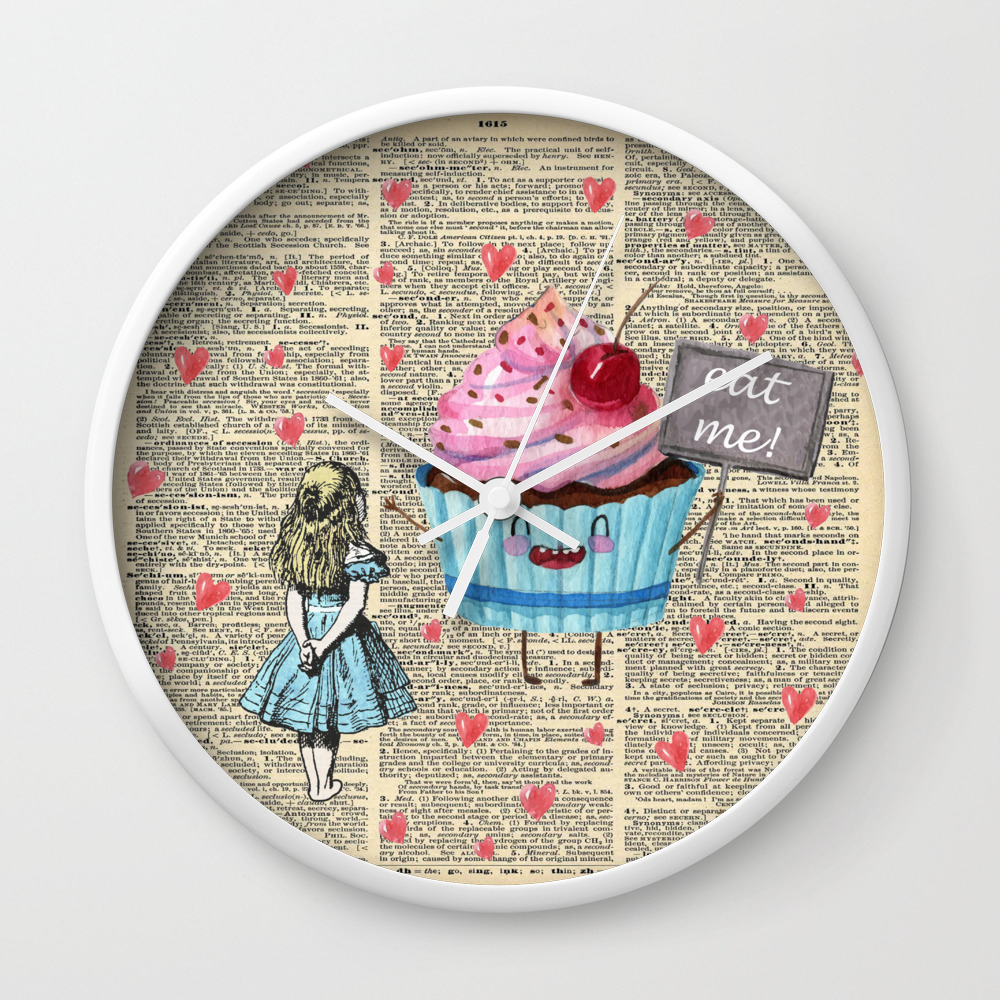 Eat Me Alice In Wonderland Vintage Dictionary Page Wall Clock By Maryedenoa Society6