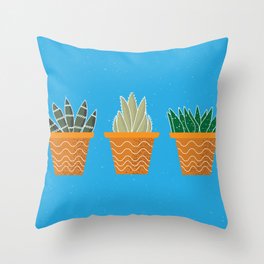 Succulent Trio - Blue Throw Pillow