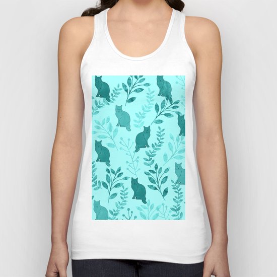 Watercolor Floral and Cat VIII Unisex Tank Top