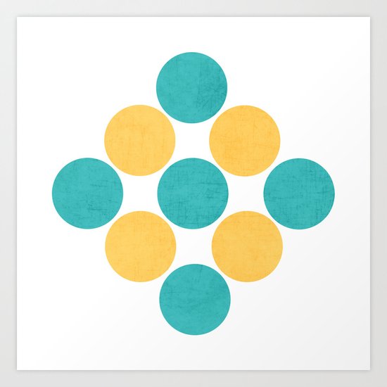 diamond dots -aqua and yellow Art Print