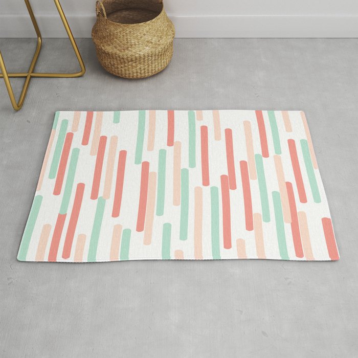 Mint Coral stripes minimal abstract basic home office dorm college trendy decor gifts Rug