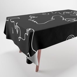 Black Minimalist One Line Faces Tablecloth