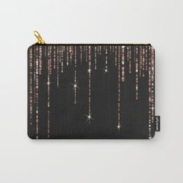 Black & Rose Gold Drip Trendy Sparkle Glitter Drips Carry-All Pouch